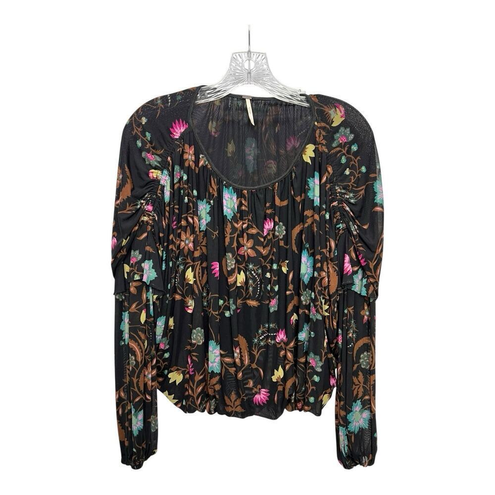 Free People Top Wildflower Honey Blouson Dark Floral Fairy Whimsy Goth Mesh XS